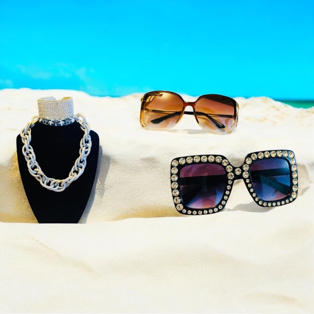 Elegant Silver Chain Necklace Set & Sunglasses Set 4pcs - Picture 5 of 16